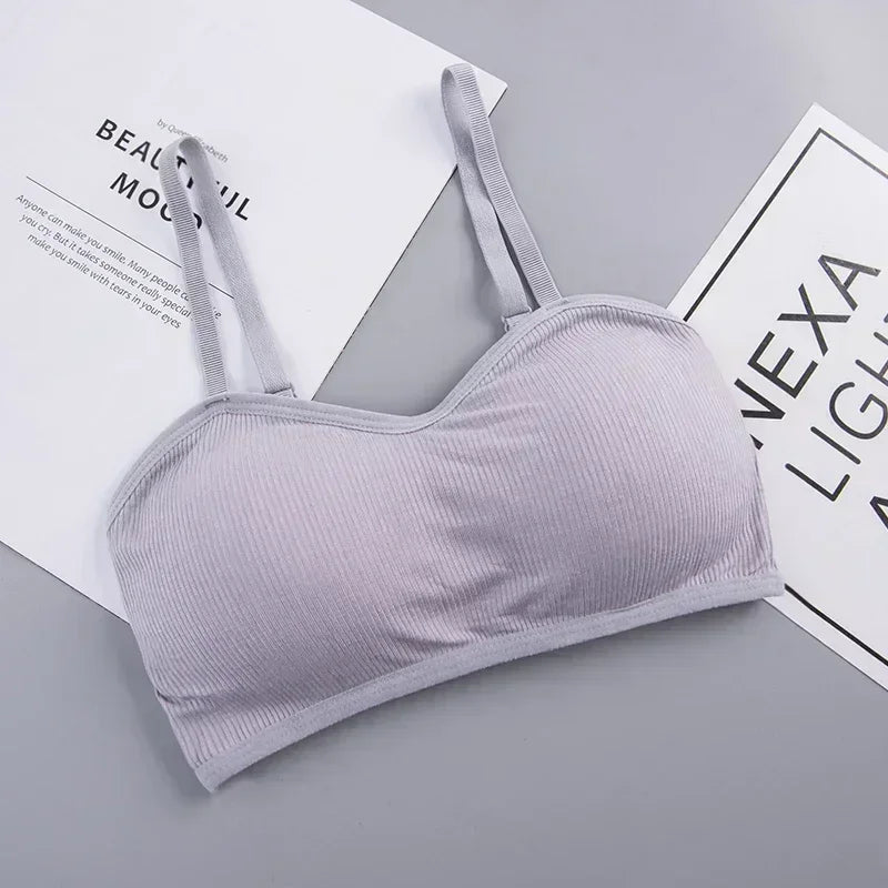 INTIMO SECRETS Women’s Wireless Solid Bralette – Ribbed Crop Top, Push-Up, No Wire