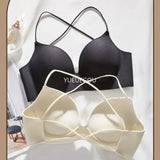 INTIMO SECRETS Women’s Thick Push-Up Bra – AA Cup, Wireless, Cross Strap, Seamless T-Shirt Bra