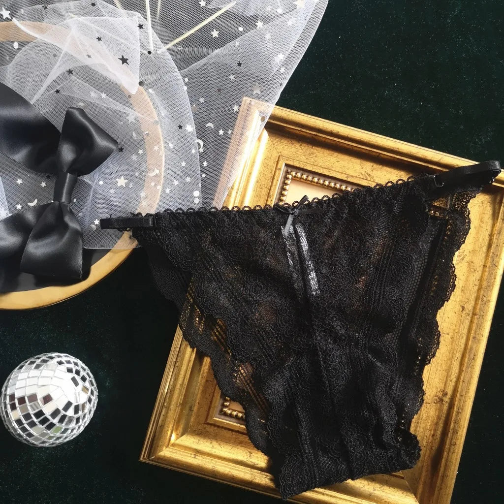 INTIMO SECRETS Adjustable Lace Thong - Sexy Transparent Half-Wrap T-Back