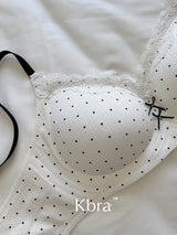 Lace Contrast Floral Print Lingerie for Women, Small Chest Gathering, Seamless and Underwire Bra