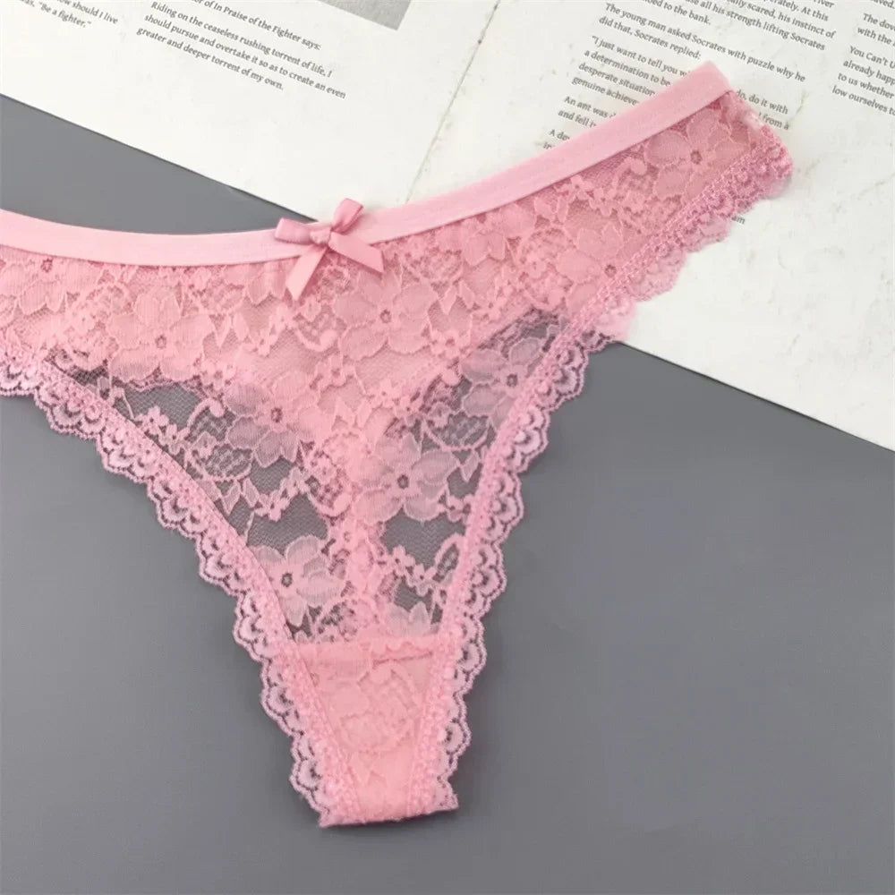 INTIMO SECRETS Plus Size Lace Cotton Thongs – Seamless T-Back G-String Underwear for Women 3PC