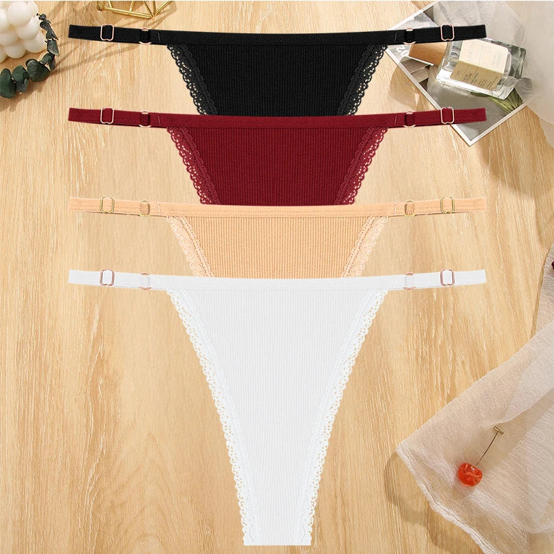 INTIMO SECRETS 4PCS Cotton Lace G-String – Low-Rise Thongs for Women