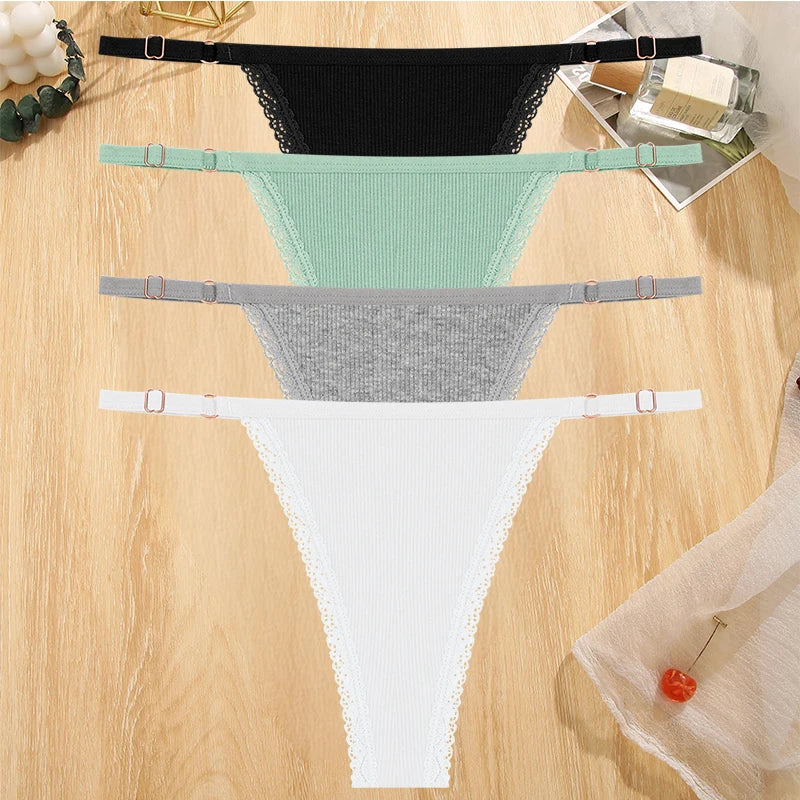 INTIMO SECRETS 4PCS Cotton Lace G-String – Low-Rise Thongs for Women