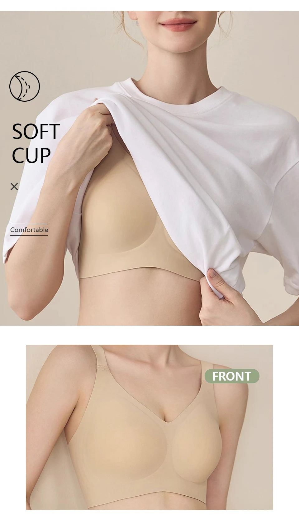 INTIMO SECRETS Plus Size Seamless Push-Up Bra – Wireless Padded Bralette (M-5XL)