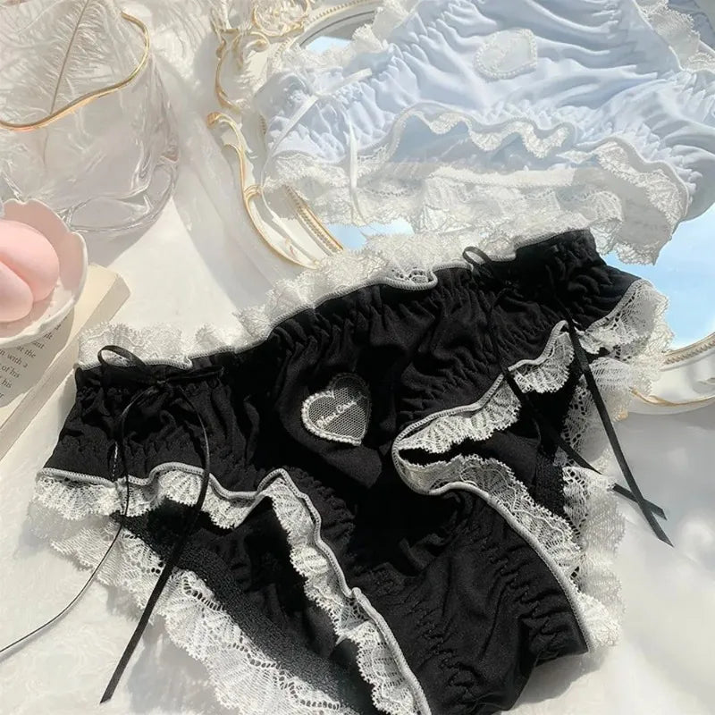 Kawaii Lingerie Lace Underwear Women Girls Blue Pink Ruffles Panties Briefs Japanese Sexy Cute Thongs Lolita Panty
