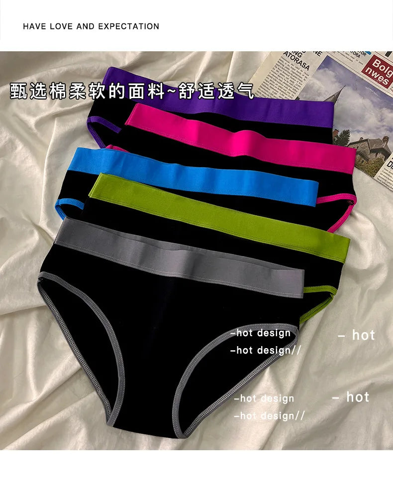 3Pcs/set Women's Panties Cotton Sports Briefs Middle Waist Solid Color Underwear Soft Breathable Underpants Female Sexy Lingerie