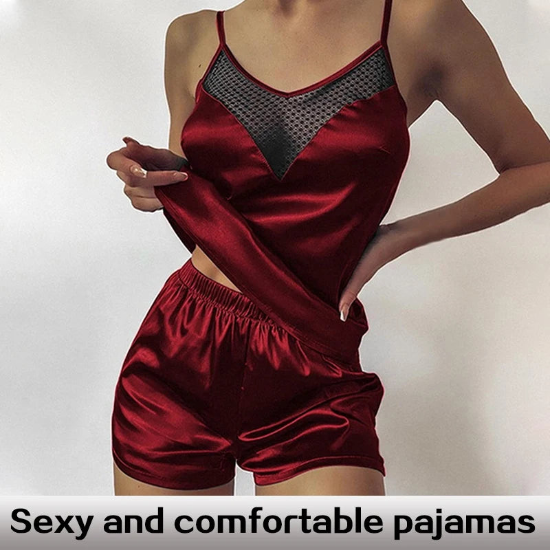 Lace Patchwork Vest Shorts, Women's Summer Pajamas, New Two-Piece Set, Lace Sexy, Can Be Worn for Casual Wear at Home