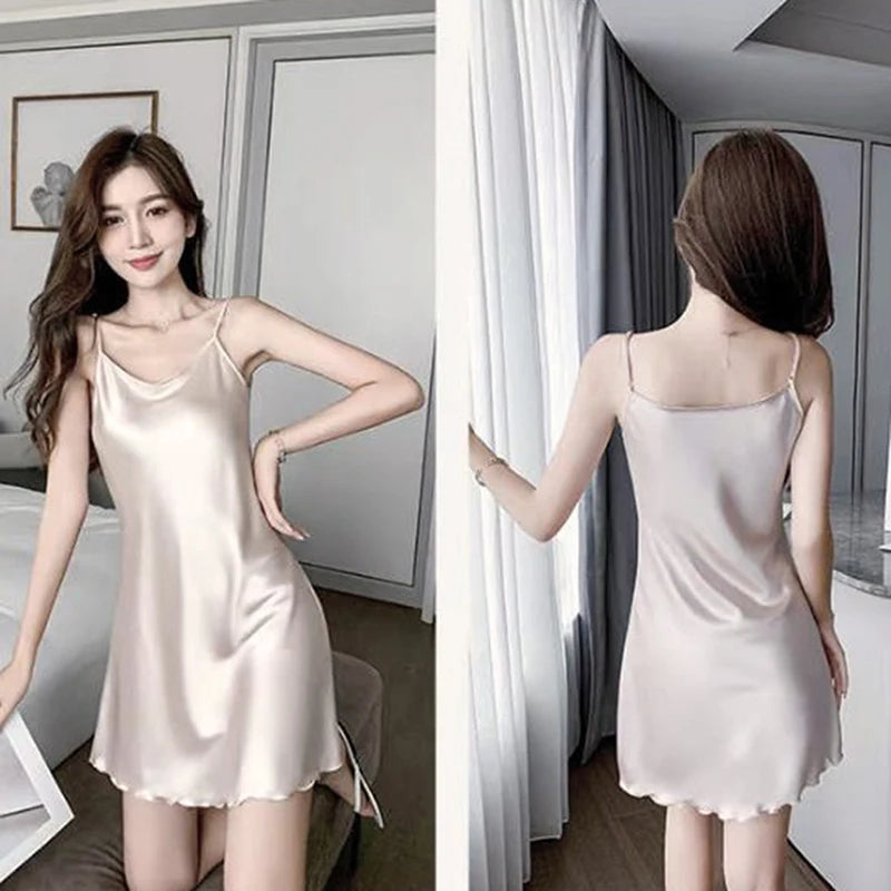 Sexy Pajamas Women's Silk Suspender Nightdress Ladies Ice Silk Thin Halter Home Service