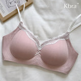 Lace Contrast Floral Print Lingerie for Women, Small Chest Gathering, Seamless and Underwire Bra