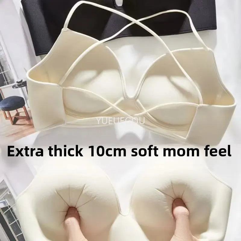 INTIMO SECRETS Women’s Thick Push-Up Bra – AA Cup, Wireless, Cross Strap, Seamless T-Shirt Bra