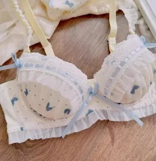 INTIMO SECRETS Lolita Japanese Cute Lace Bra – Small Chest, Wire-Free, Pull-Together