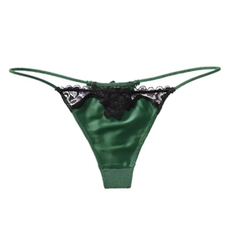 INTIMO SECRETS Embroidered Lace Thong – Seamless Satin T-Back G-String