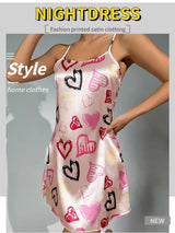 Ladies Sexy Sling Nightgown Nightdress Women's Sexy Lingerie Silk Satin Sleepwear Floral Pinting Nightwear Homewear Mini Dress