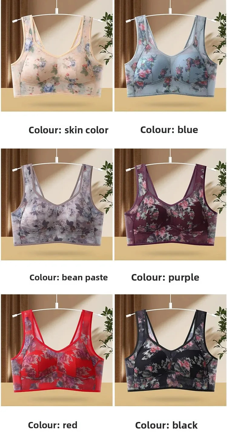 Plus Size Fixed Cup Bra Wireless Breathable Summer Thin Underwear One-Piece Vest Style for Middle-Aged And Elderly People