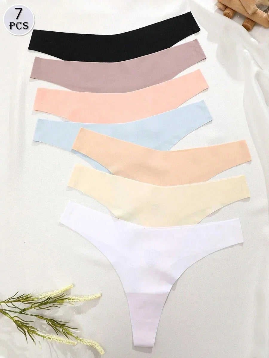 INTIMO SECRETS 7-Pack Women’s Seamless Ice Silk Low-Rise Thong Panties (XS-XL)