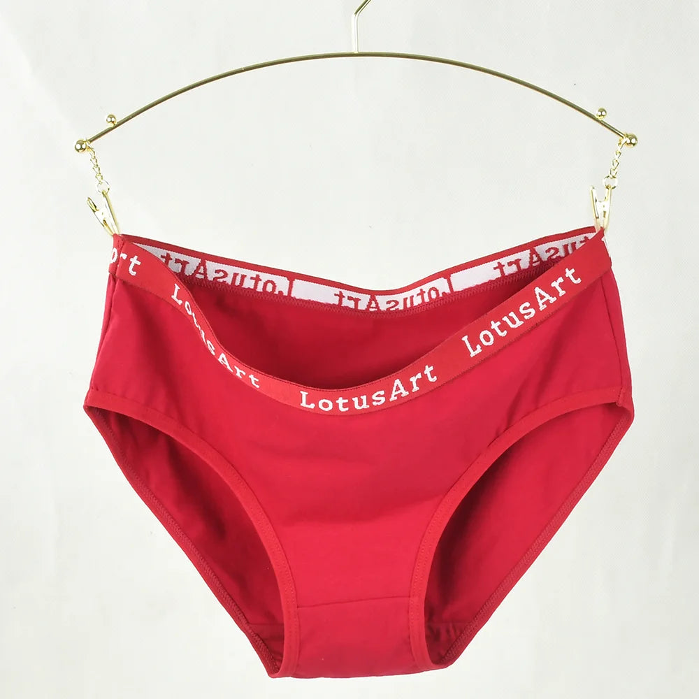 3PCS Women's Cotton Underwear High Elastic Letter Waistband Briefs Solid Color Fashionable Sports Soft Underwear