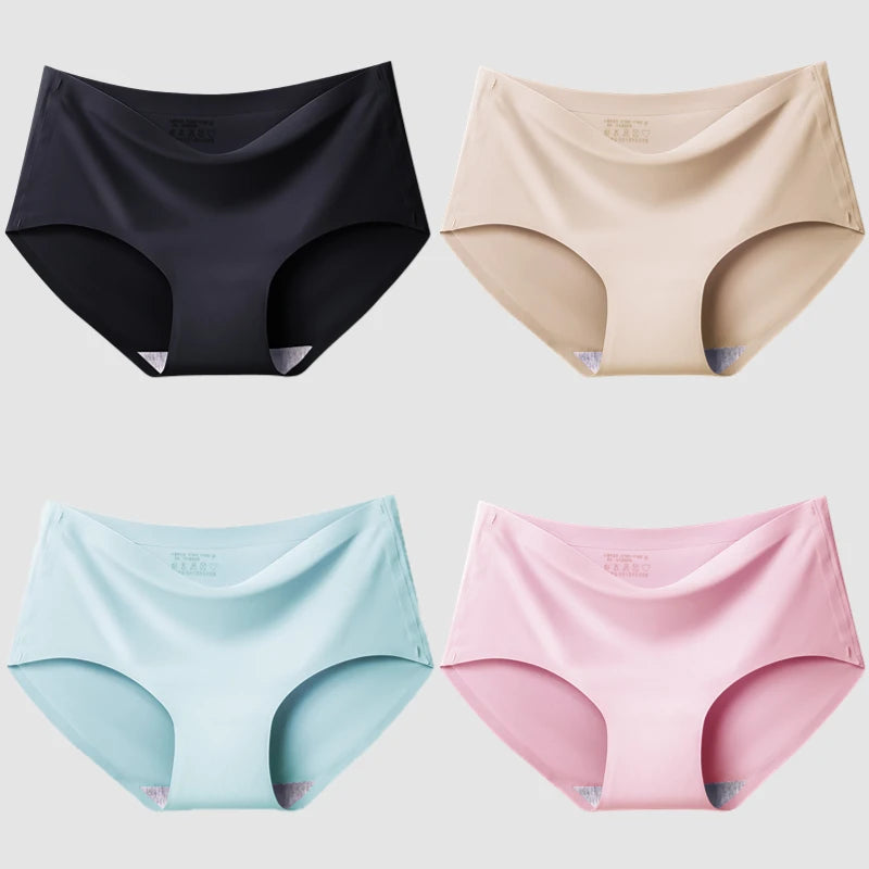 INTIMO SECRETS Plus Size Women’s Panties – Breathable Silk Satin 4PCS