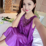 Summer Imitation Silk Nightgowns Women 2025 Sexy Sleepwear Nightwear Female  Spaghetti Strap Underwear Lace Breathable Homewear