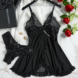 Tulle Ultra Sexy Nightgown V-neck Bra Open Sleep Skirt Night Erotic Dress Woman Sheer Pajamas Lingerie Thongs Luxury Kit