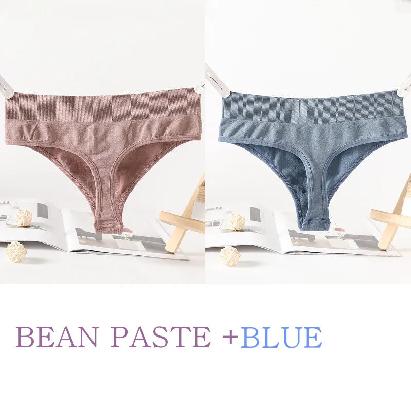 2PCS/Set Seamless G-String Panties Women Thongs Sexy Panty Lingerie Solid Color Female High Waist Thongs Women's Underwear