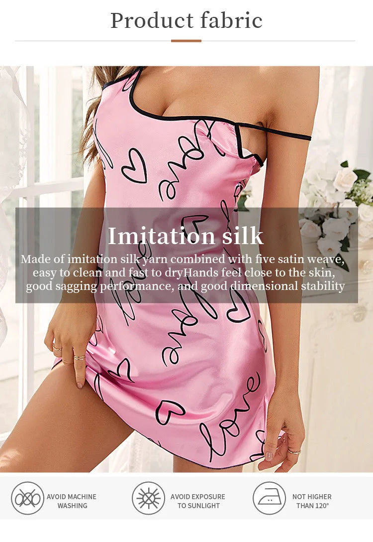Heart Letter Print Nightdress Casual Round Neck Spaghetti Strap Sleep Dress Women's Sleepwear Dresses