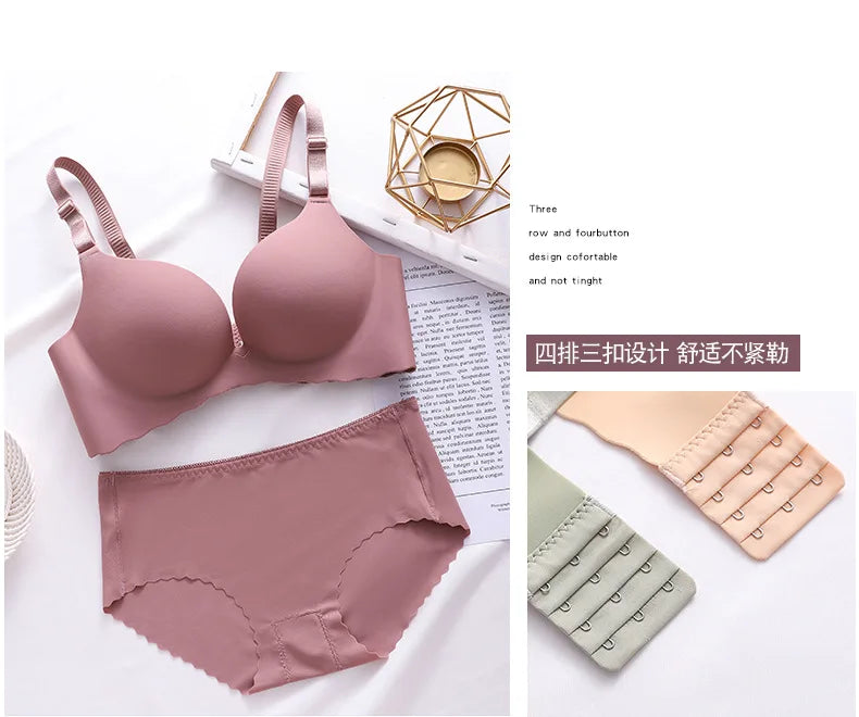 Sexy Push Up Bra Corset Wireless One-Piece Breathable Underwear Gathered Uphold Bra Set for Women Lingerie Seamless Bralette