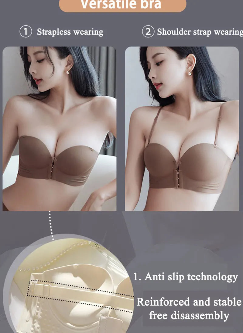 FINETOO 1PCS Women's Push-up Strapless Bras Front Buckle Brassiere Sexy Girls Small Chest Underwear Front Closure Sexy Bra