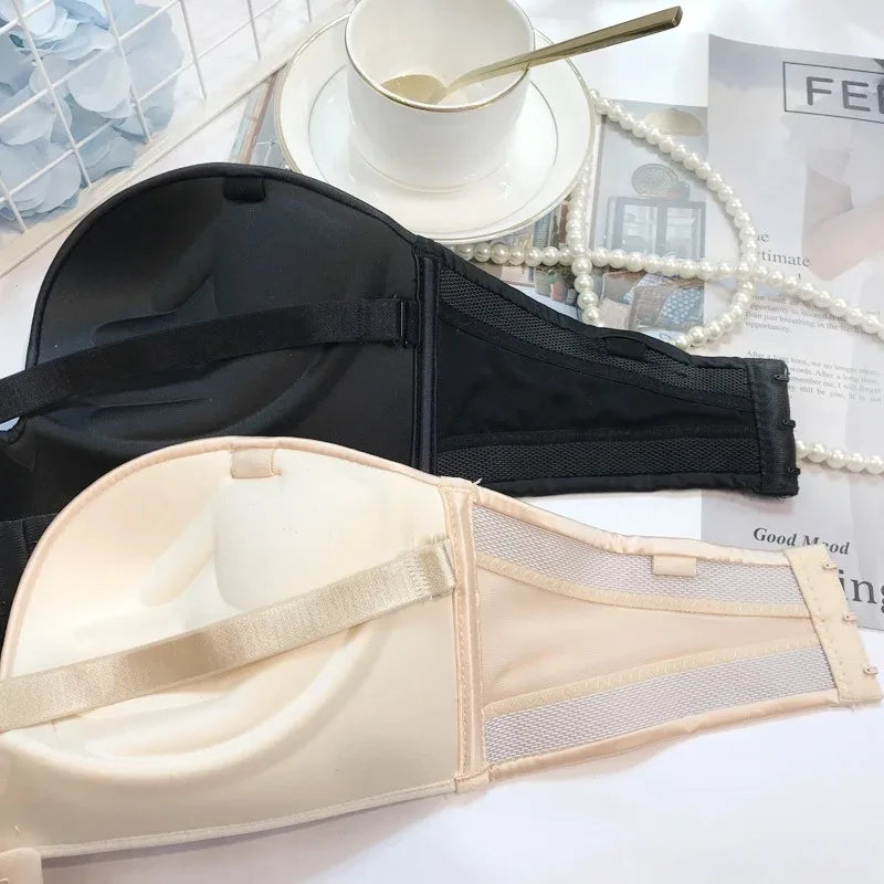 INTIMO SECRETS Women’s Sexy Strapless Bra – Black Lace Seamless Push-Up Invisible Bralette