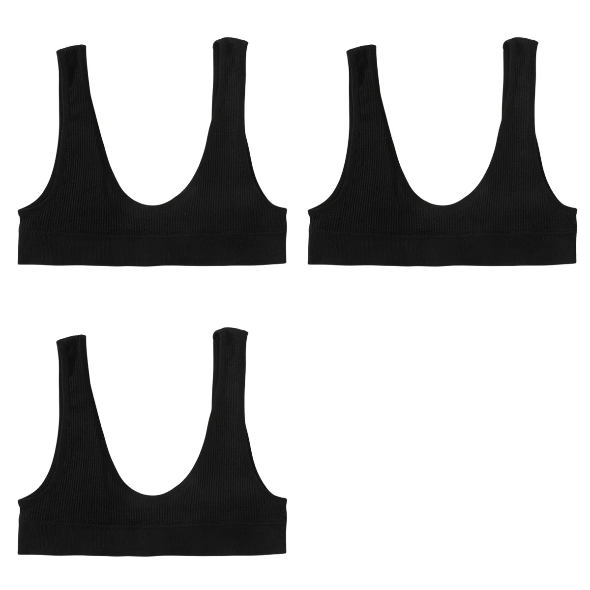 INTIMO SECRETS 3-Piece Seamless Push-Up Sports Bra Set – Deep U-Shape Ribbed Lingerie