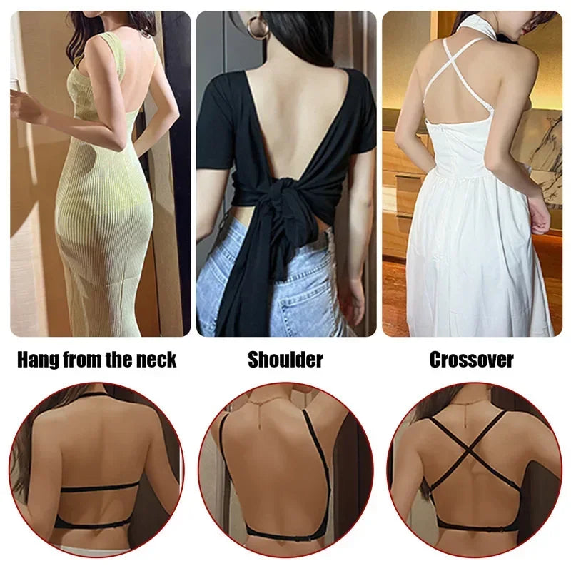 Invisible Push Up Bra Backless Sexy Women Bras Low Cut Plunge Brassiere Open Back Wedding Underwear Seamless Lingerie