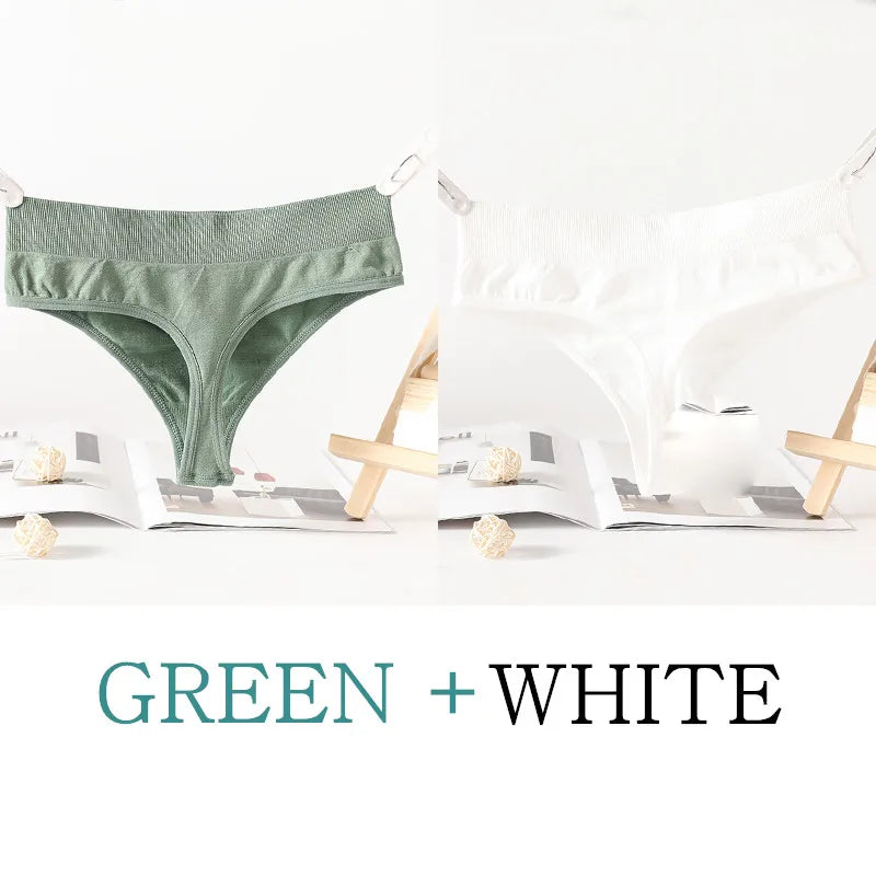 2PCS/Set Seamless G-String Panties Women Thongs Sexy Panty Lingerie Solid Color Female High Waist Thongs Women's Underwear