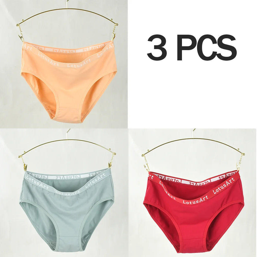3PCS Women's Cotton Underwear High Elastic Letter Waistband Briefs Solid Color Fashionable Sports Soft Underwear