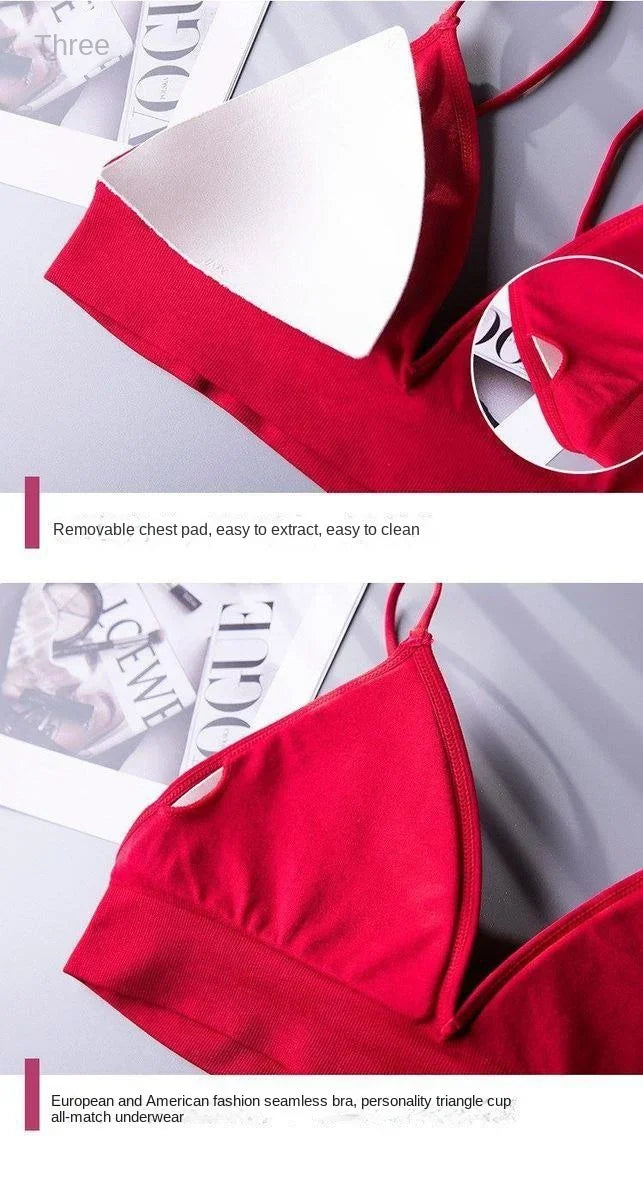 V Neck Seamless Triangle Cup Bra Camisole Underwear Wrapped Chest Women S M L Breathable Gather Up Sports Fitness Yoga Casual