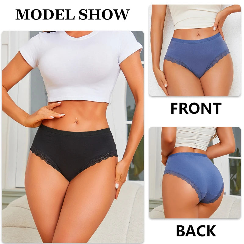 INTIMO SECRETS 3PCS Cotton Lace Panties – Plus Size Women’s Mid-Waist Lingerie