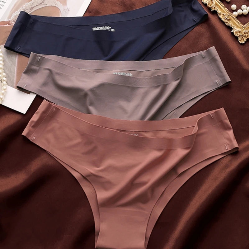 3Pcs/Set Seamless Panties Women Underwear Ice Silk Underpants Low Rise Female Solid Color Ultra-thin Sexy Lingerie
