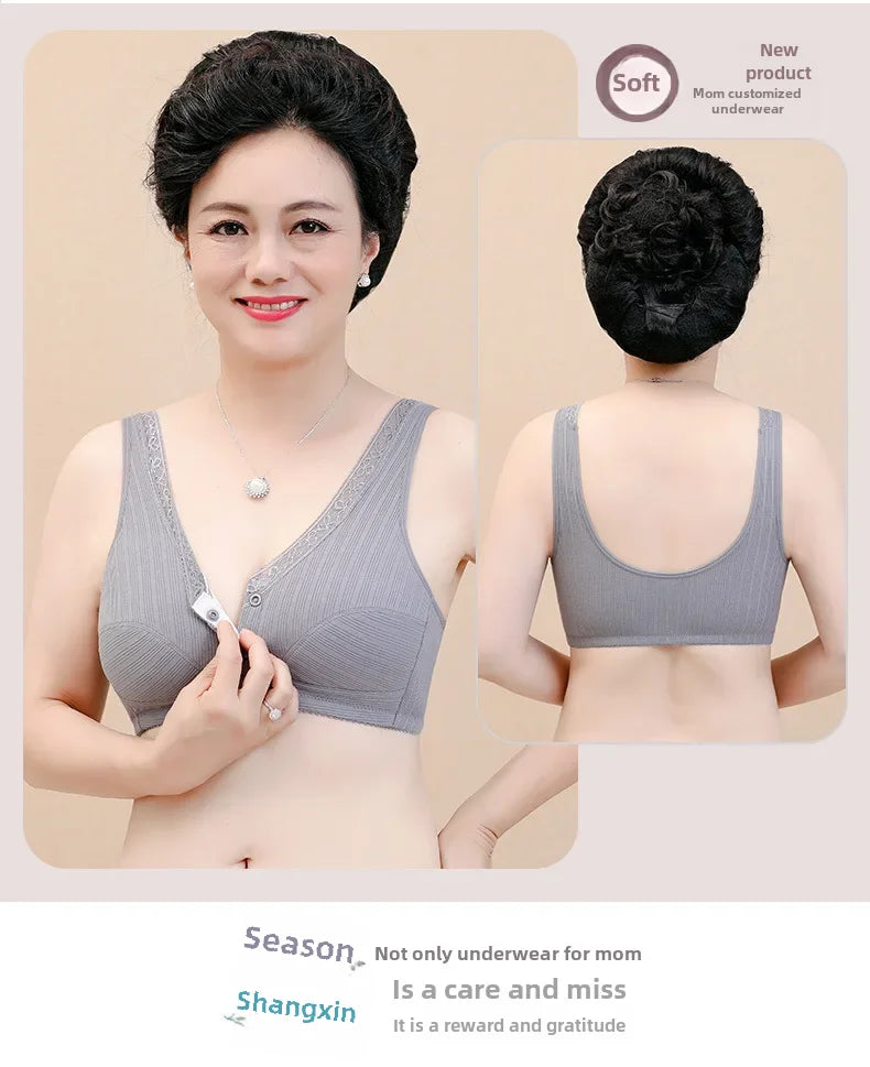 INTIMO SECRETS Women’s Cotton Front-Clasp Vest Bra – Wire-Free Comfort for Middle-Aged Women