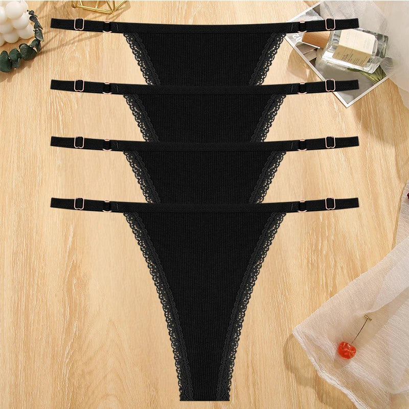INTIMO SECRETS 4PCS Cotton Lace G-String – Low-Rise Thongs for Women