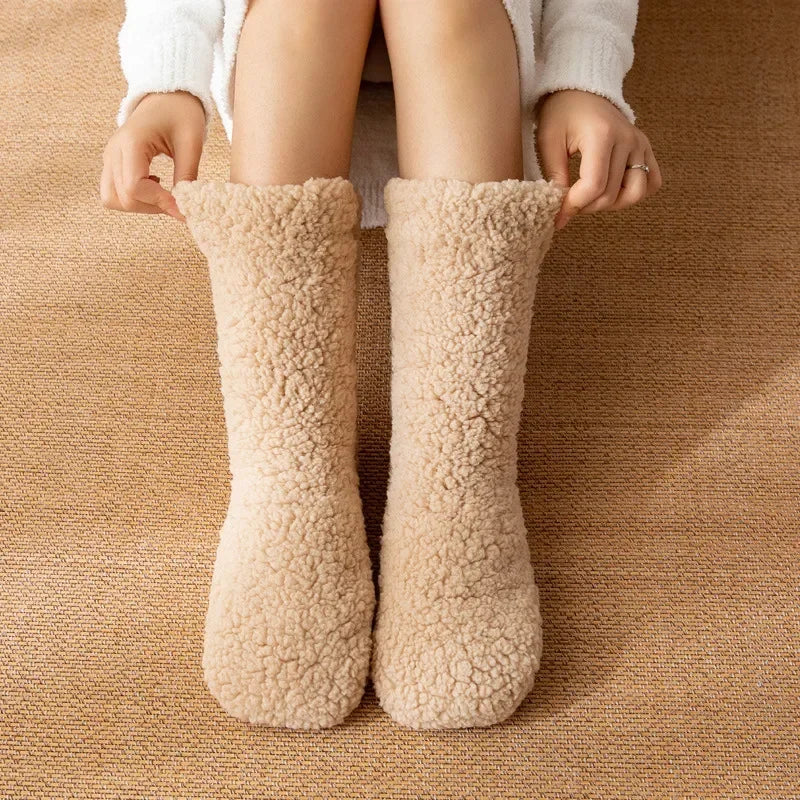 Thickened Winter Woven Thermal Cashmere Floor Socks Women's Carpet Home Plus Velvet Sleep Socks Slippers Leg Cover