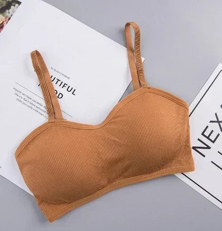INTIMO SECRETS Women’s Wireless Solid Bralette – Ribbed Crop Top, Push-Up, No Wire