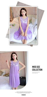 Summer Imitation Silk Nightgowns Women 2025 Sexy Sleepwear Nightwear Female  Spaghetti Strap Underwear Lace Breathable Homewear