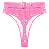 Womens Adult Sexy Thong Latex Panties Lingerie Wet Look Patent Leather Briefs Underwear Buckle Belted Pole Dance PVC Panties