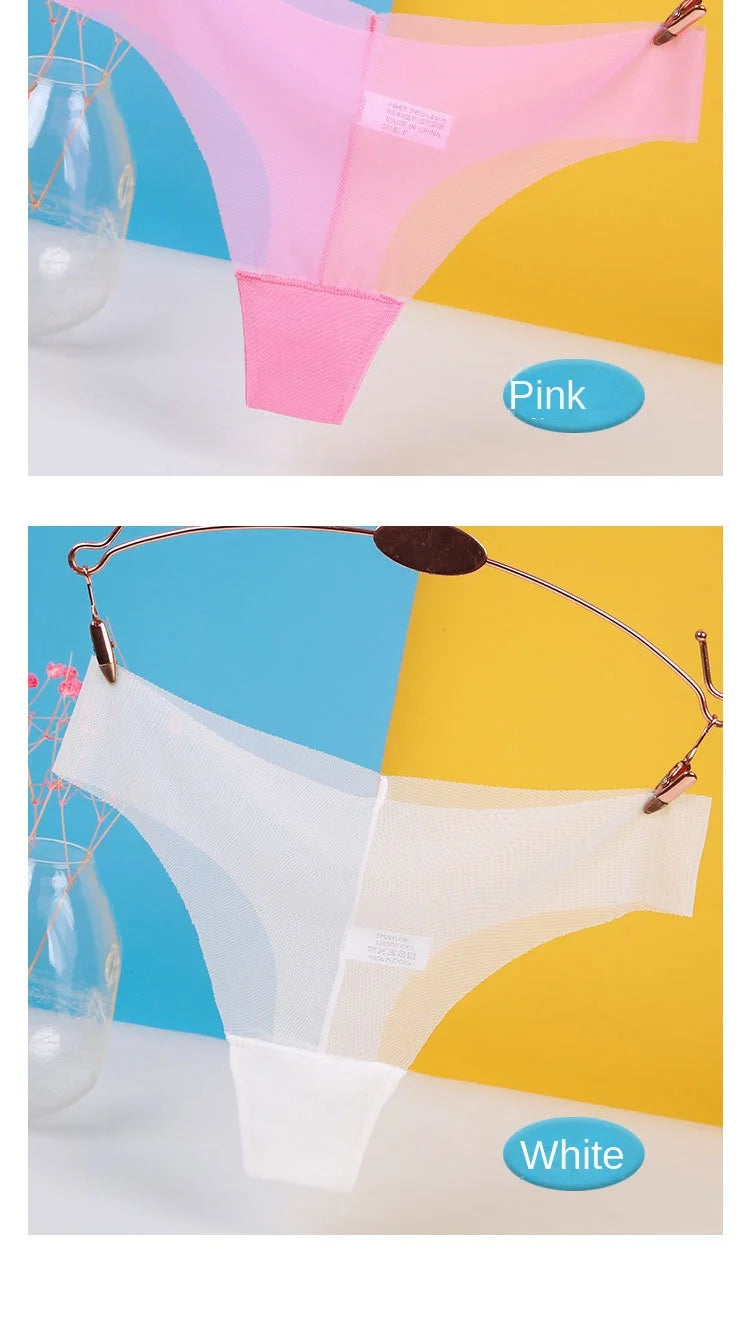 Sexy Ice Silk Panties Transparent Women Seamless Thong Underwear Low Waist Mesh G-string Lingerie трусы женские Ropa De Mujer