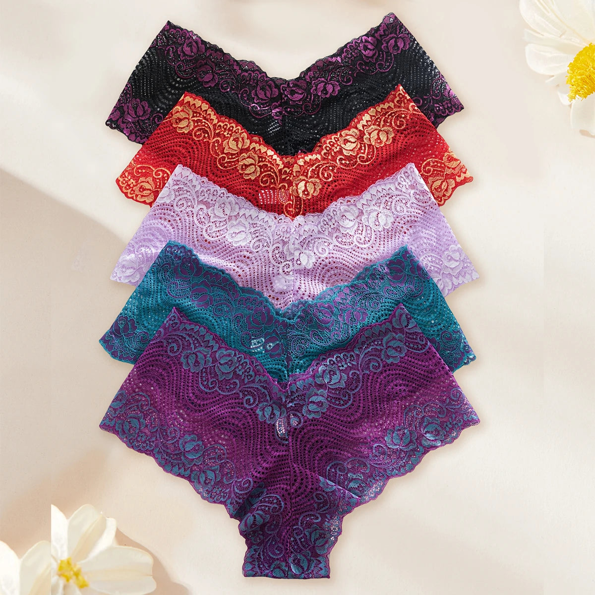 INTIMO SECRETS 5-Pack Plus-Size Floral Lace Panties – Sexy Women’s Briefs 1XL-4XL