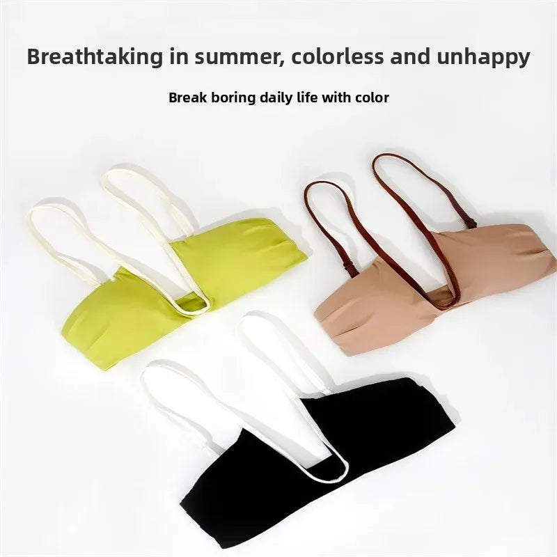 Women's Thin Summer French Style Sexy Deep U Shell Cup Bra Wireless Seamless Fashionable Underwear Comfortable Home Clothes