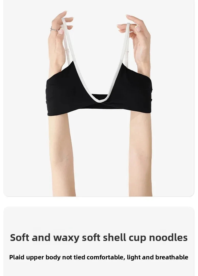 Women's Thin Summer French Style Sexy Deep U Shell Cup Bra Wireless Seamless Fashionable Underwear Comfortable Home Clothes