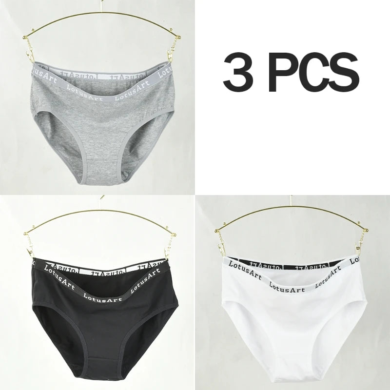 3PCS Women's Cotton Underwear High Elastic Letter Waistband Briefs Solid Color Fashionable Sports Soft Underwear