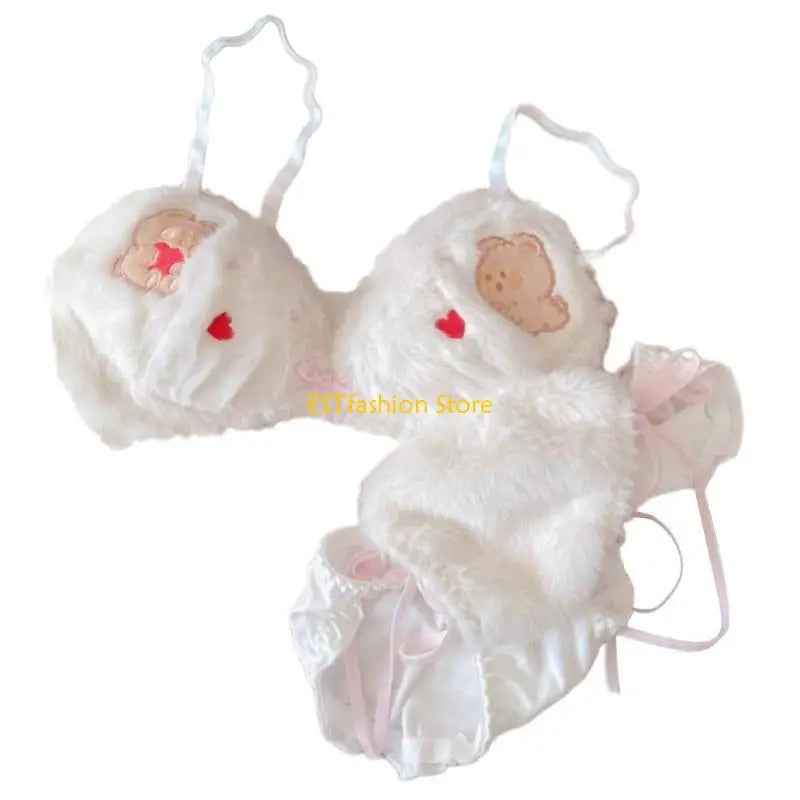 INTIMO SECRETS Anime Bear Plush Bra & Tie-Side Panty – Furry Lingerie Set