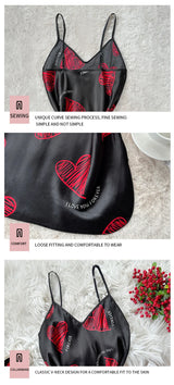 Valentine's Day Red Lip Print Satin Slip Nightdress V Neck Backless Mini Sleep Dress Women's Sleepwear Dresses