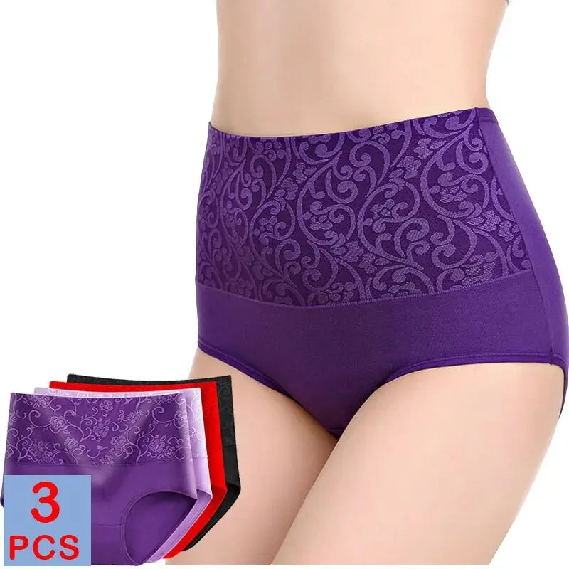 INTIMO SECRETS 3PCS High Waist Cotton Panties – Plus Size Women’s Lingerie