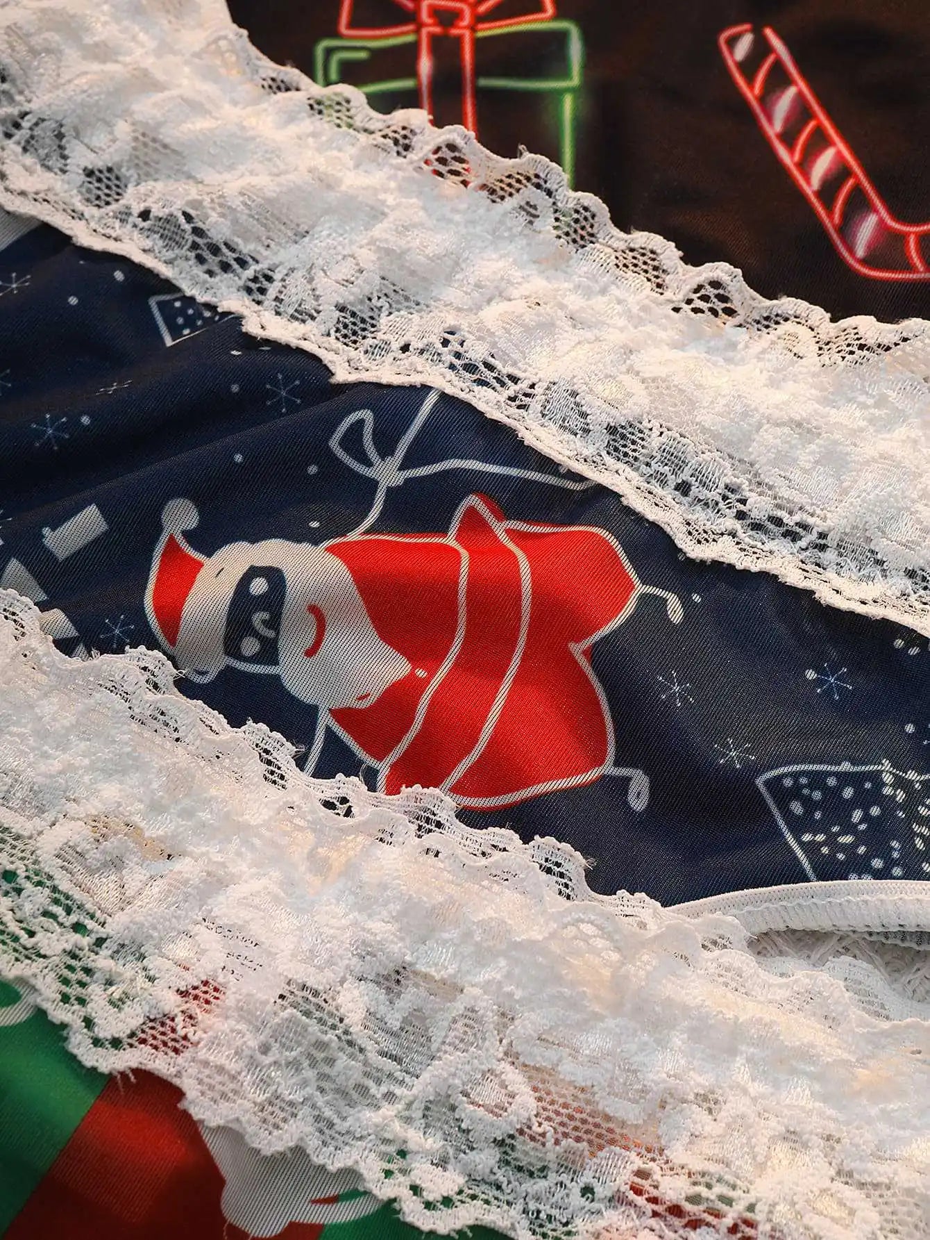 INTIMO SECRETS Sexy Christmas Print G-String – Festive Lace Thong & Breathable Soft Holiday Lingerie